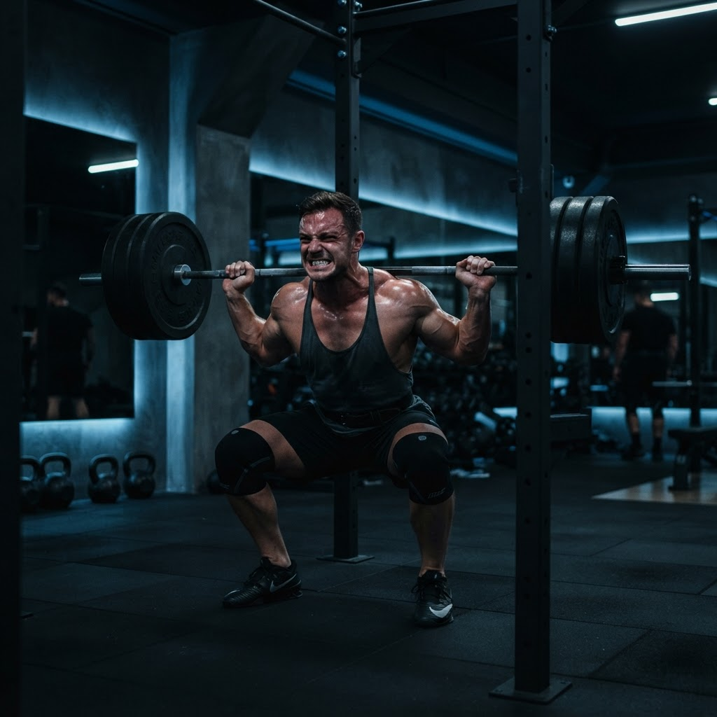 Atleta durante un allenamento intenso con bilanciere nella palestra Elevate Fitness Club
